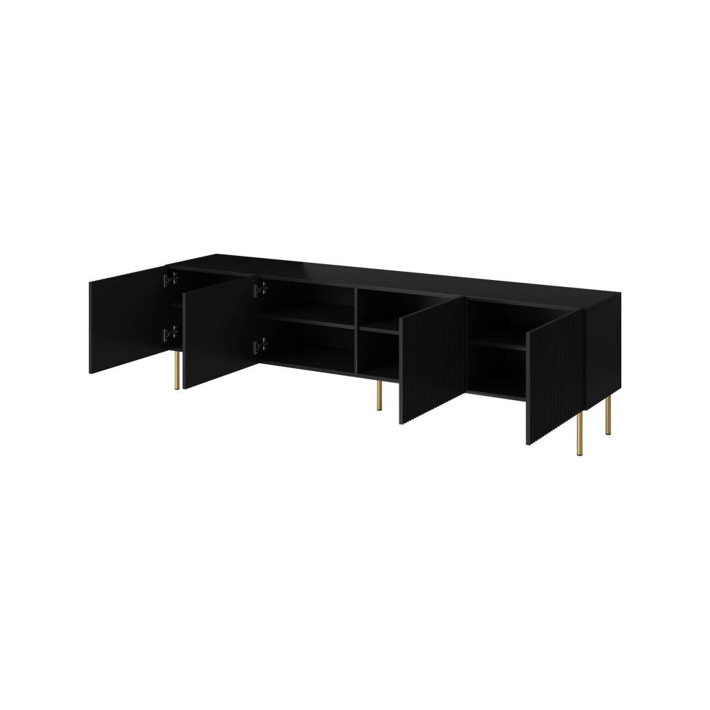 Mobile porta TV Varenna, Madia da salotto con quattro ante battenti, Rialzato da terra, 200x42 h52 cm, Nero
