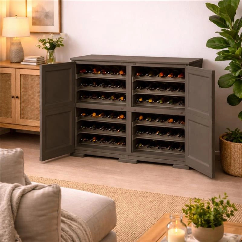 ARMADIO PORTABOTTIGLIE 48 BOTTIGLIE WENGÉ 79X43X85,5 CM CON ANTA LISCIA – CANTINETTA MODULARE CHIUSA PER SOGGIORNO E ZONA PRANZ