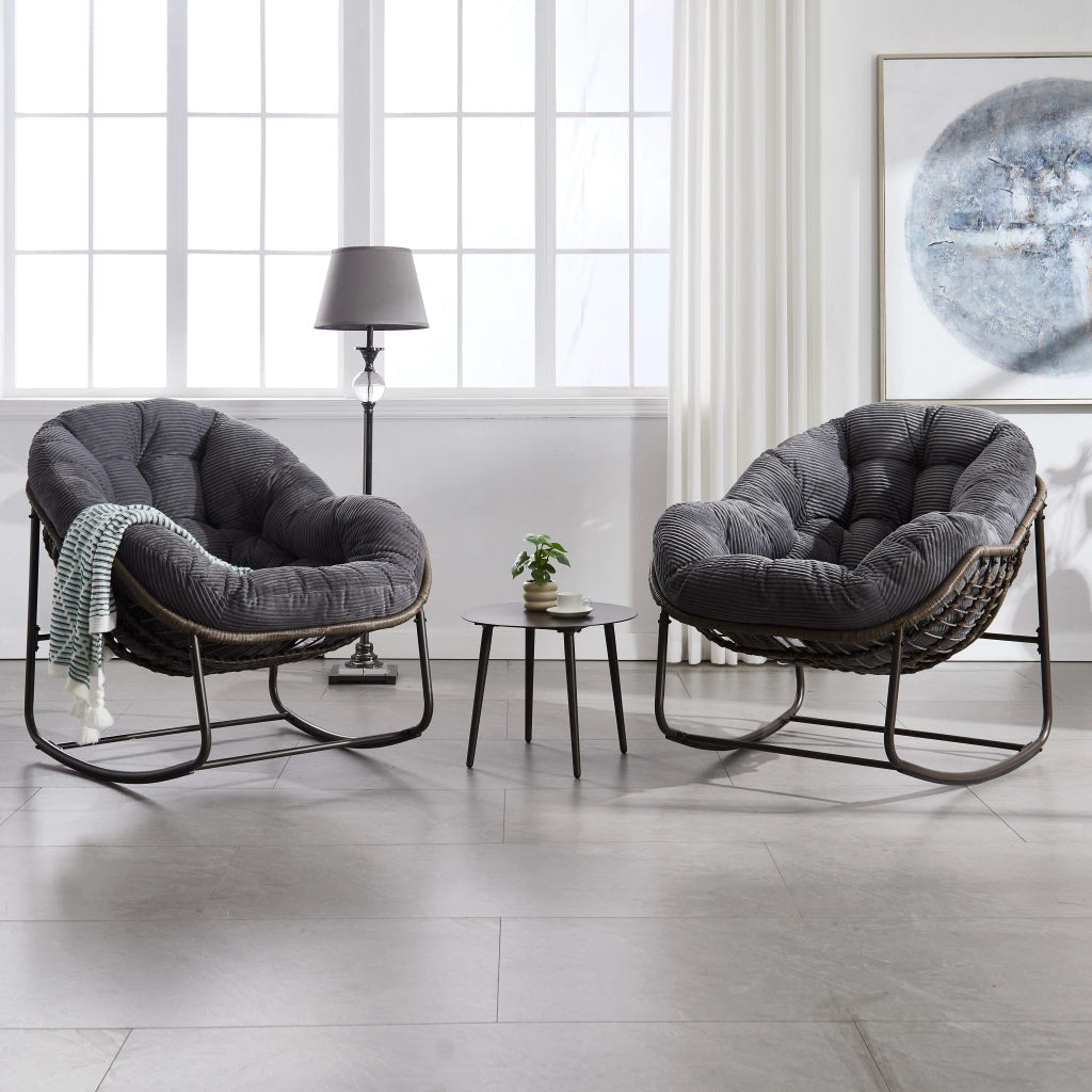 Sedia a dondolo in rattan sintetico con struttura in acciaio e design ergonomico grigio 78 × 106 × 90 cm