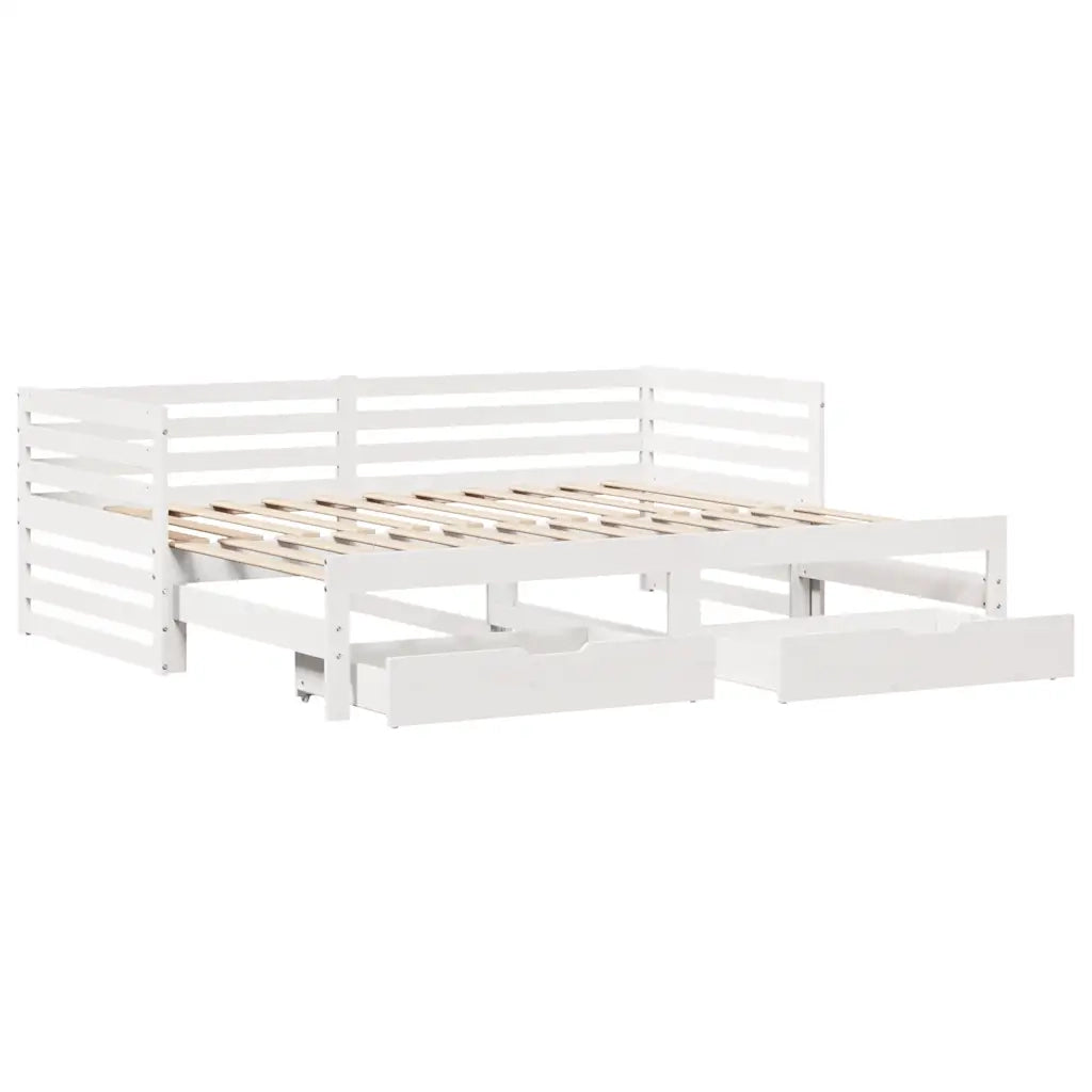 Letto singolo | Letto per adulti | Dormeuse con Cassetti Bianco 90x200 cm Legno Massello di Pino