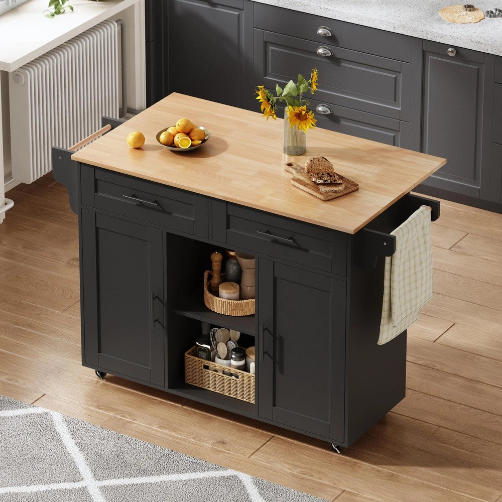 Isola Cucina Mobile Multifunzione ¨C Xylo ¨C Piano Pieghevole, Ripiani Regolabili, 5 Ruote, 145x45x95 cm