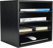 Organizzatore da scrivania 4 compartimenti in legno, contenitori da archiviazione stivellabili, cassetto per documenti in legno, classificatore da scrivania e posta, nero