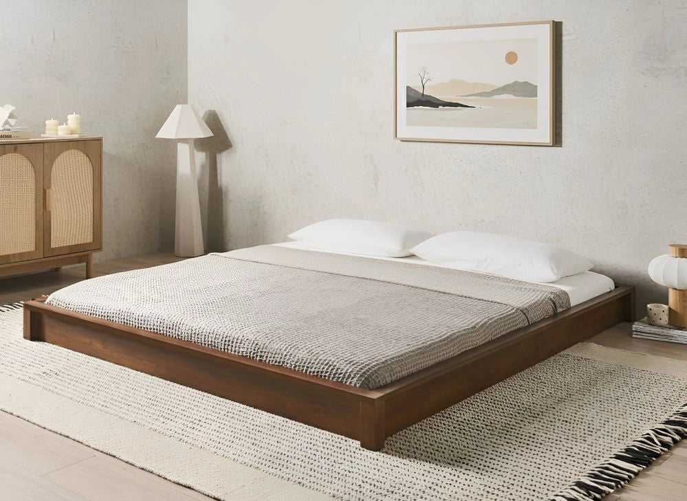 Letto con rete in legno marrone scuro 180 x 200 cm senza testiera, design minimalista