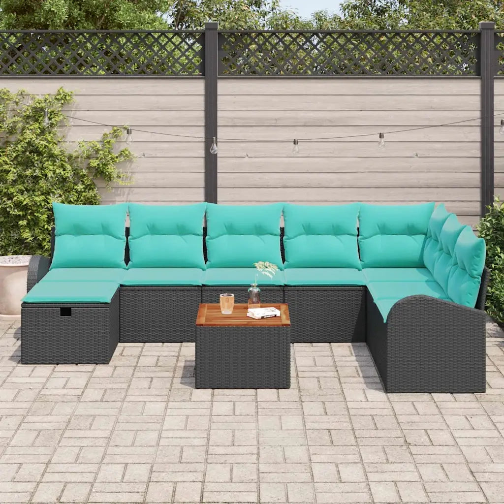 Set Divano da Giardino con cuscino 9 pcs Nero Poly Rattan 3360861