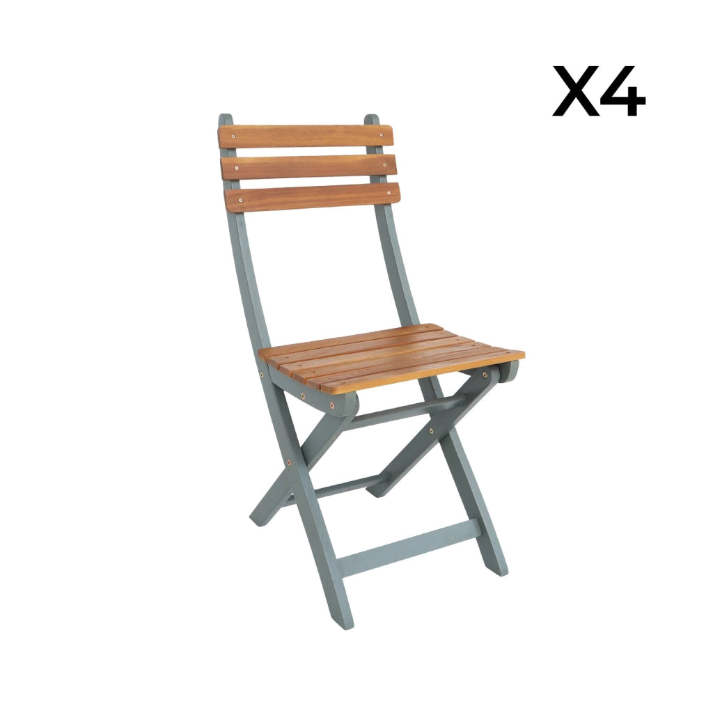 Set 4 sedie da giardino pieghevoli in acacia, verde kaki