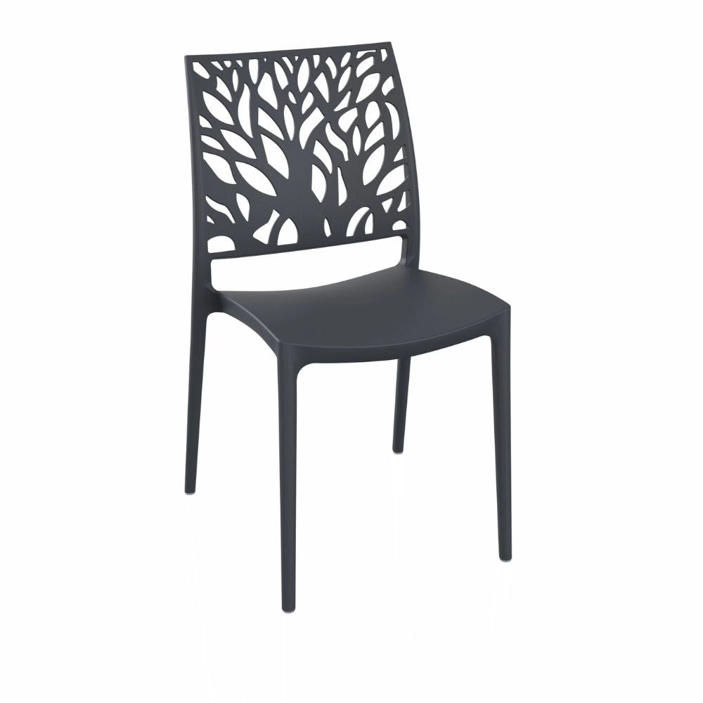 Set 4 Sedie in polipropilene schienale intagliato forma di albero Tree colore grigio metal
