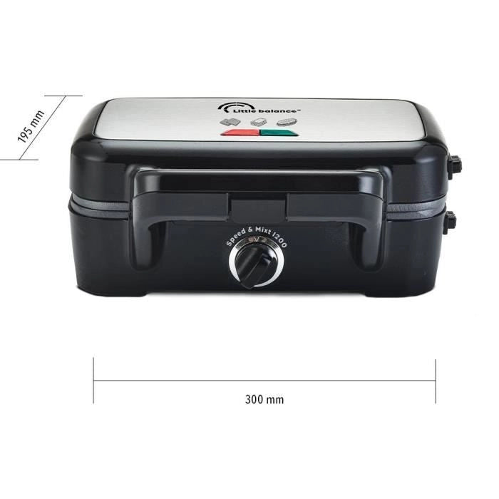 LITTLE BALANCE 8368 Speed'n Mixt 1200, Piastra per waffle e grill 2 in 1, 1 piastra per waffle, 1 piastra grill intercambiabile, 1200 W, Acciaio inossidabile