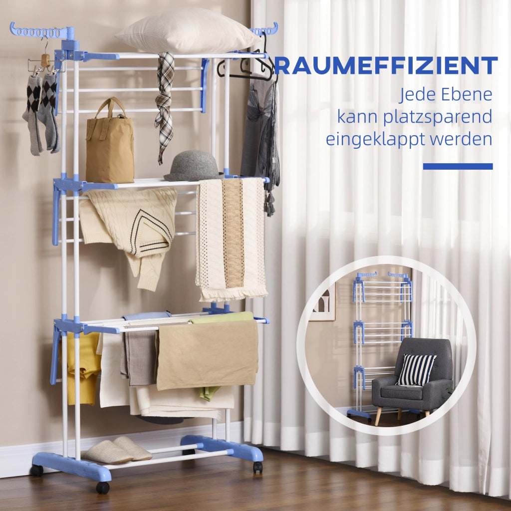Stendibiancheria 4 Piani Pieghevole ¨C Zephmum ¨C Blu Bianco 73x64x177 cm