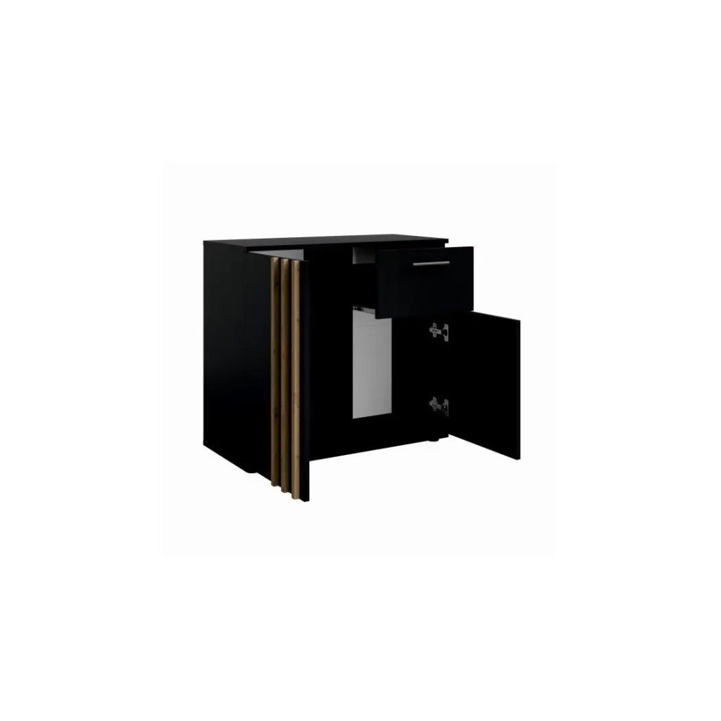 Comò VARIA - 2 porte e 1 cassetto - Design moderno color nero e quercia artigianale