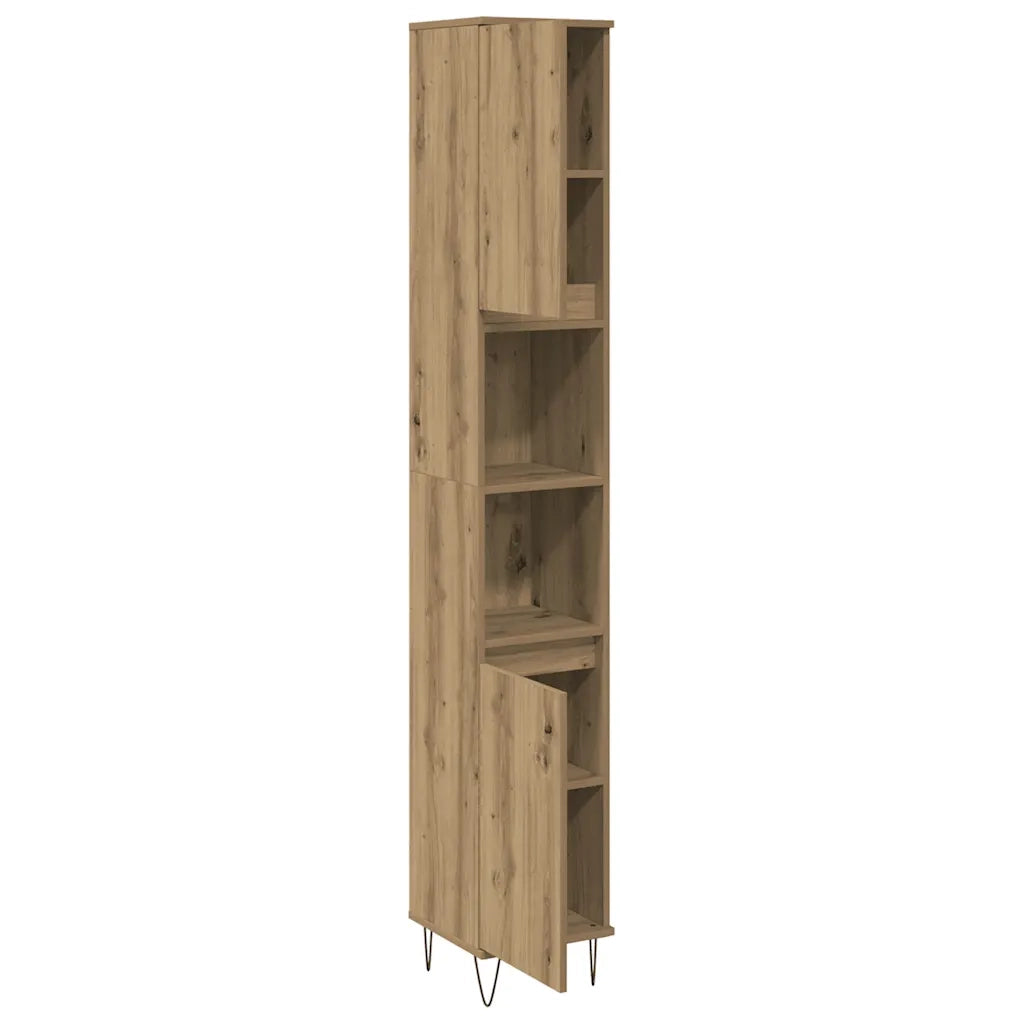 Mobiletto da bagno classico con vano contenitore 30 x 30 x 190 cm design industriale legno di rovere lavorato a mano 02_0051083