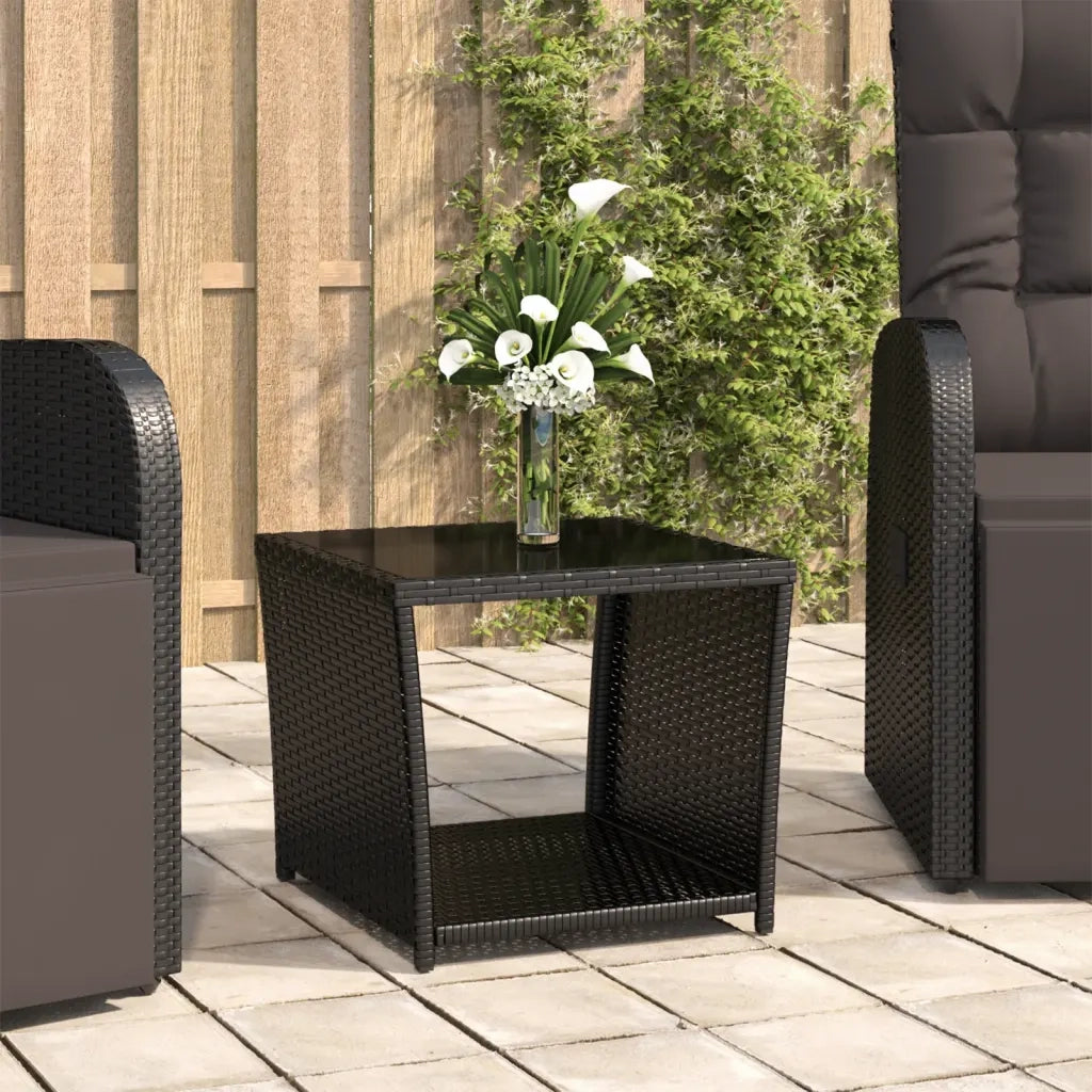 Tavolino da Giardino | Tavolino con Piano Vetro Nero in Polyrattan e Vetro Temperato
