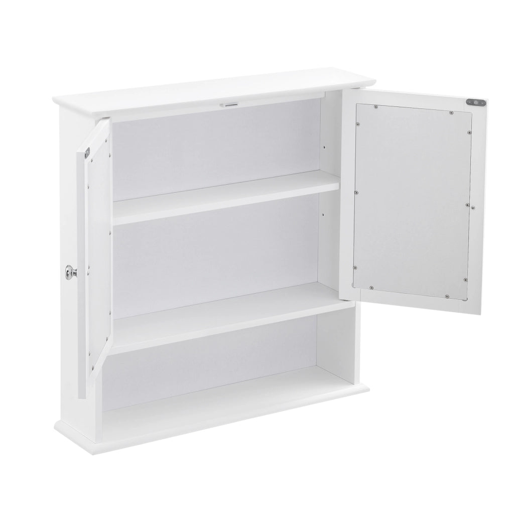 Armadietto Pensile a Bagno con Specchi e Ripiani 58 x 56 x 13 cm Mobiletto a Muro con 2 Ante - Bianco