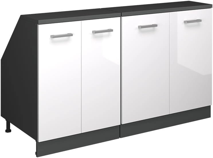 Set di mobili sottotetto Rion, Bianco lucido, 140 cm Set di 2 carcasse armadio profondità 60 cm, adatto per il salvaspazio sotto tetti spioventi