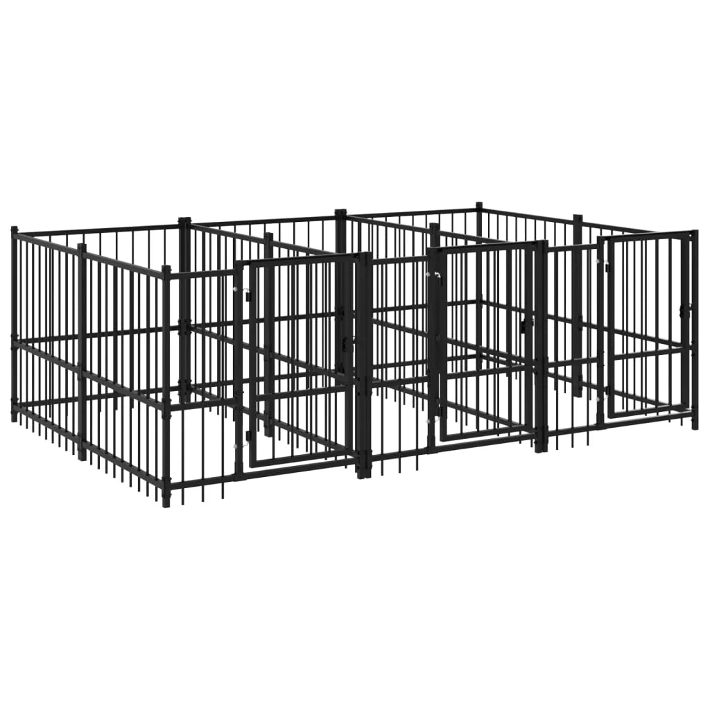 Gabbia per cuccia recinto per animali da esterno per cani in acciaio 5,63 m² nero 02_0041858
