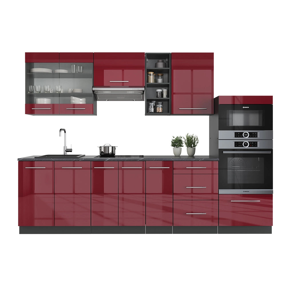 Cucina componibile Fame-Line Bordeaux lucido/Antracite 280 cm, PL Antracite Vicco