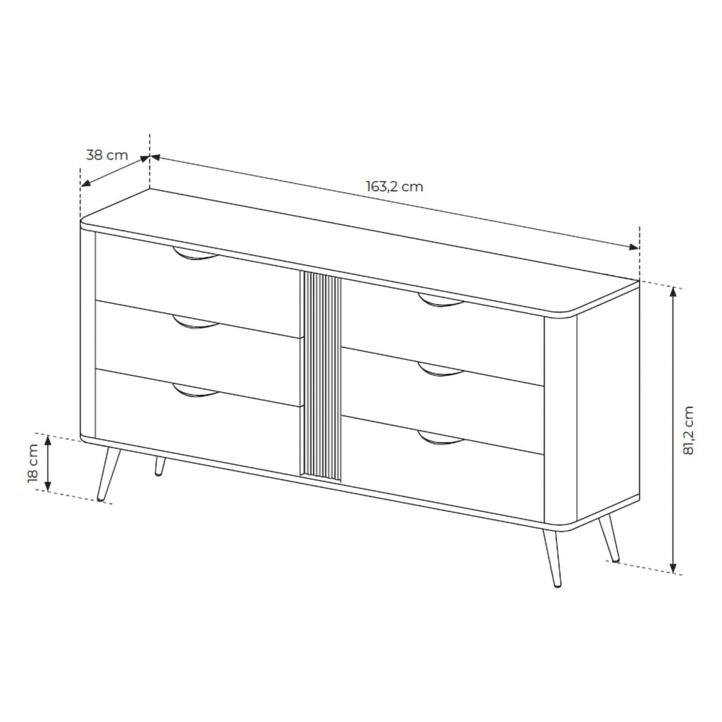 Madia Kaba, Credenza 6 Cassetti, 163x38x81h cm Marrone Noce