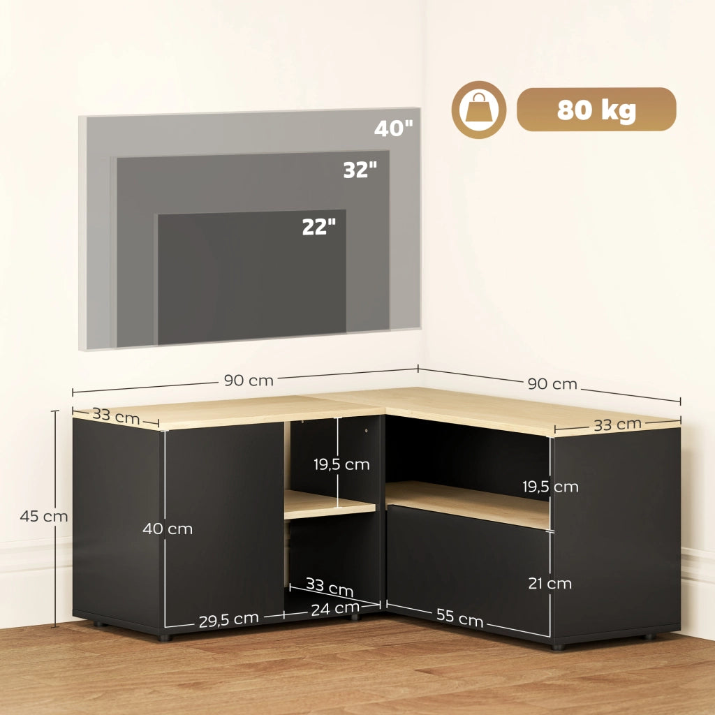Mobile TV angolare ¨C Xylo ¨C 90x90x45 cm rovere nero con 2 ante 3 ripiani fino 40 pollici
