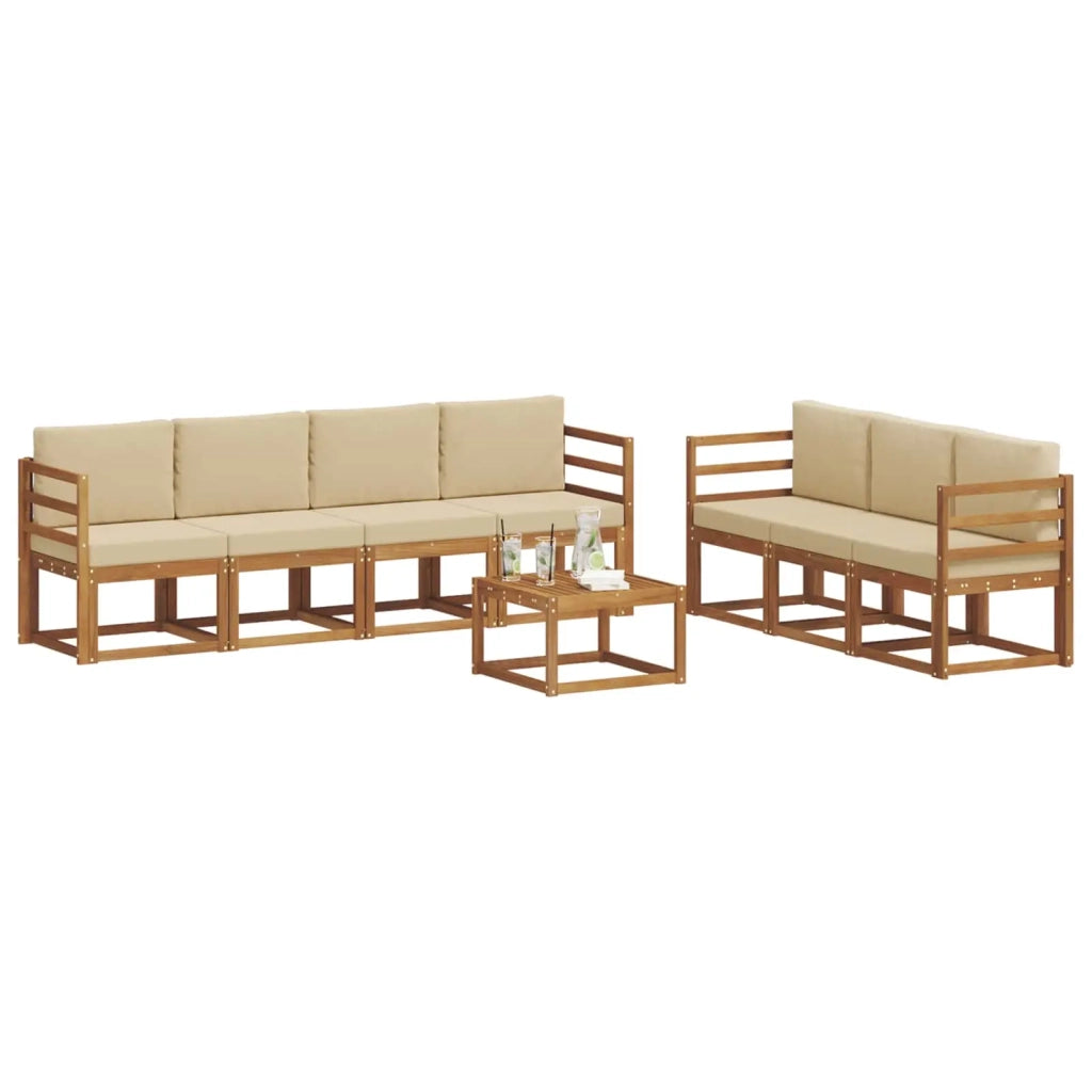Set di divani da esterno con cuscino 8 pcs Naturale e Beige