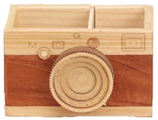 Organizzatore da Scrivania con 2 Compartimenti in Legno - Penna e Matita - Design Scandinavo - Sostenibile - Fornito con Tasca per Pennarelli