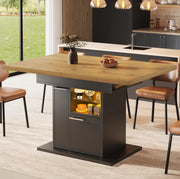 Tavolo da pranzo allungabile 110-140x80x77.2 cm con spazio contenitivo e luci LED in MDF nero