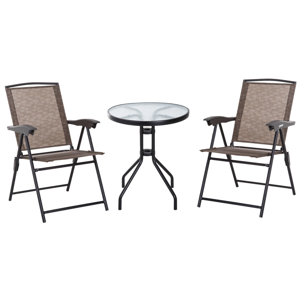 Set Giardino con Sedie Pieghevoli e Tavolo ¨C zephmum ¨C 3 Pezzi, Grigio Chiaro, Acciaio, Textilene