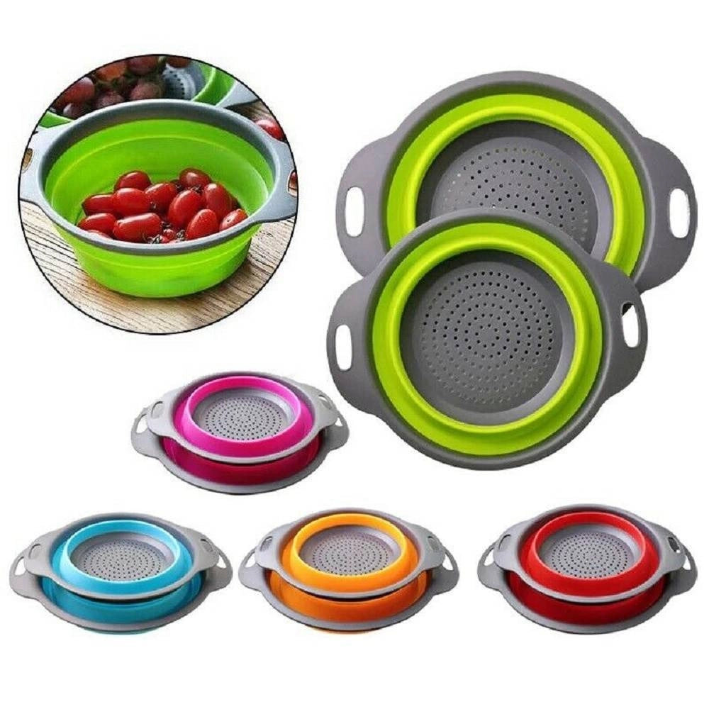 Trade Shop - Set 2 Scolapasta Cestello In Silicone Pieghevole Ripiegabile Multiuso 17 E 22 Cm -