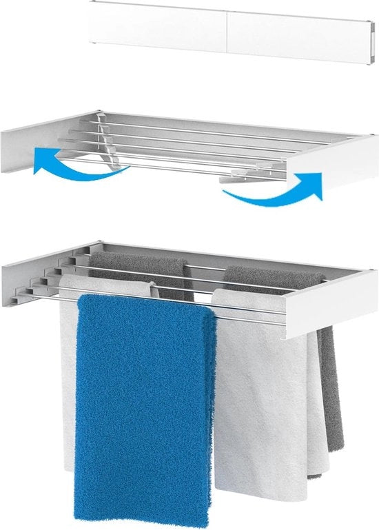 Droga per la parete, estensibile 80 cm, stendibiancheria appeso in formato compattibile, stendibiancheria per interni ed esterni estensibile e ideale per la cabina doccia o il balcone, bianco