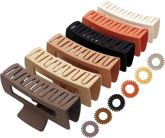 Set di 6 grandi clip capelli per donne - clip capelli - clip banane - fermacapelli - per adulti - clip capelli rettangolari - grandi - sei diverse colori - B