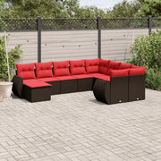 Set Divani da Giardino 10 pz con Cuscini Marrone in Polyrattan 3221863