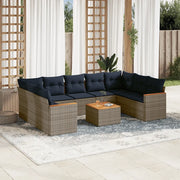 Set Divani da Giardino 10 pz con Cuscini Grigio in Polyrattan 3226285