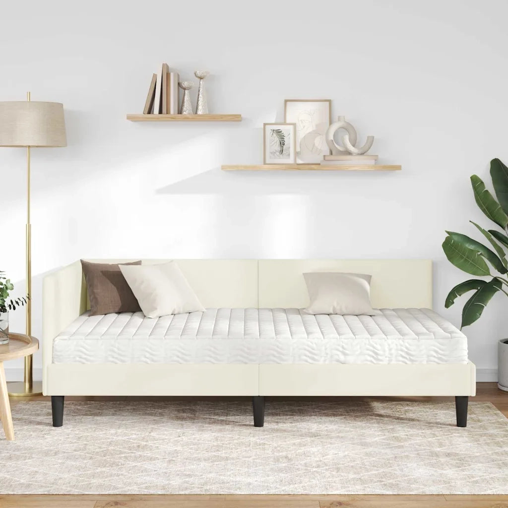 Struttura Letto Angolare con Materasso 2 pz-Giroletto con materasso Crema Velluto 849984