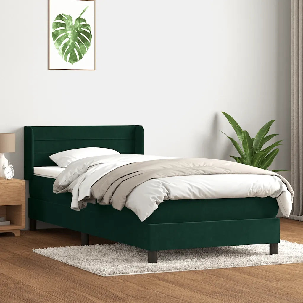 vidaXL Giroletto a Molle con Materasso Verde Scuro 80x220 cm Velluto