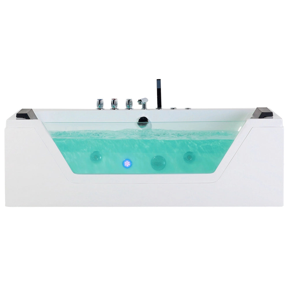 Punti Massaggio Bagno Bianco Argento con LED Sanitario Acrilico e Vetro Singolo 150 x 71 cm