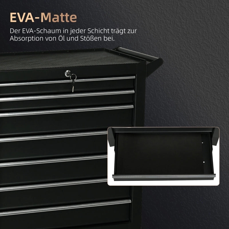 CARRELLO PORTA ATTREZZI 69x33x75 cm Nero in acciaio, 7 cassetti