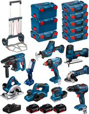 BOSCH Kit 18V BK1001 (GST 18V-LI S+ GKS 18V-LI+ GBH 18V-21+ GWS 18-125V-LI+ GSR 18V-55+ GSA 18V-LI C+ GDX 18V-180+ GLI 18V-300+ GHO 18V-LI+GSS 18V-10+3 Batteries 4,0Ah+Caricabatterie+8xL-Boxx+Caddy)
