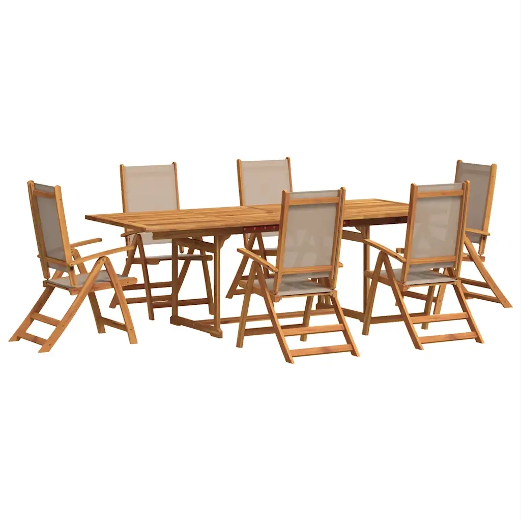 Set Pranzo da Giardino 7pz Legno Massello di Acacia e Textilene