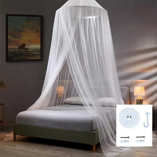 Ombrello 2 Posti Bianco – Copertura a Cupola Chiusa – Rete Antizanzare – 1,8-2m Letto – Porta Singola – Senza Installazione – Decorazione Camera da Letto