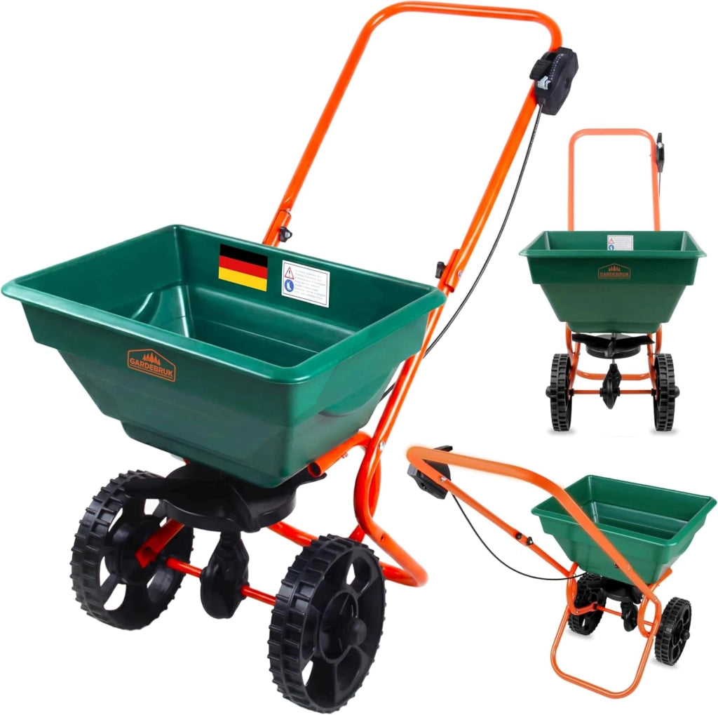 Spandiconcime 25L Sale Sabbia Semi Carrello Spargitore Spargisale Spandisemi Prato Giardino