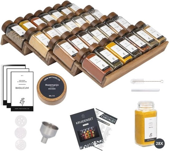Set Completo di Contenitori per Spezie con 28 Piccoli Contenitori in Acciaio Inossidabile con Copertura in Acrilico Nero