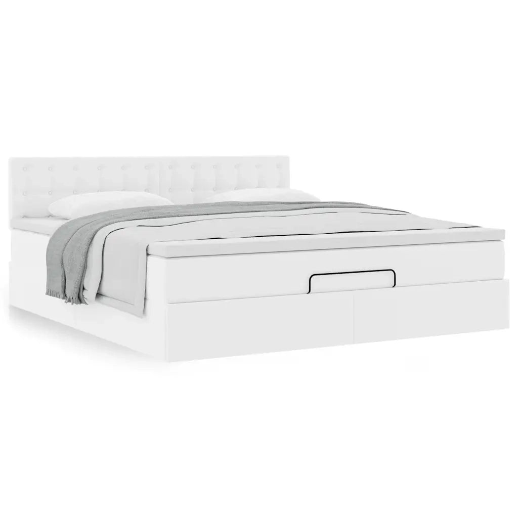 Struttura Letto Pouf con Materasso Bianco 180x200 cm Similpelle 3311319