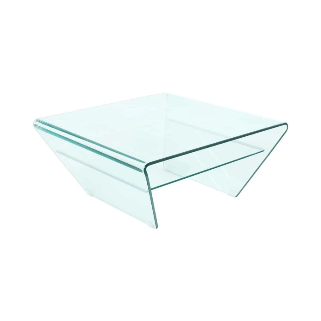 Tavolino basso HOLOW con ripiano – Tavolino basso design asimmetrico in vetro temperato