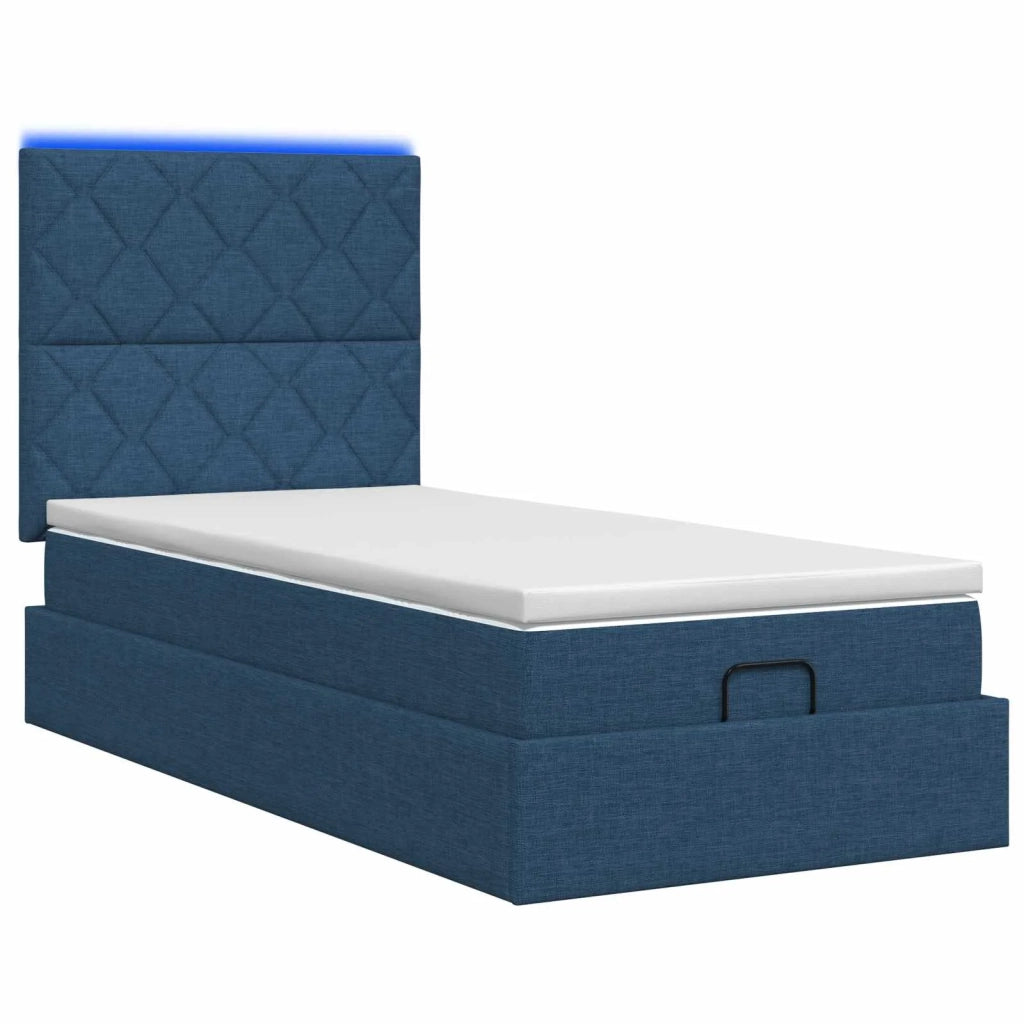 Letto Ottomano con Materasso e LED Blu 90 x 200 cm Tessuto 3458130