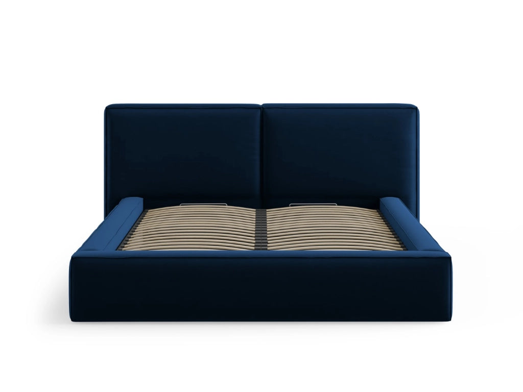 Cosmopolitan Design - Letto a cassettone con testiera doppia "Arendal" 160x200cm in velluto blu reale 