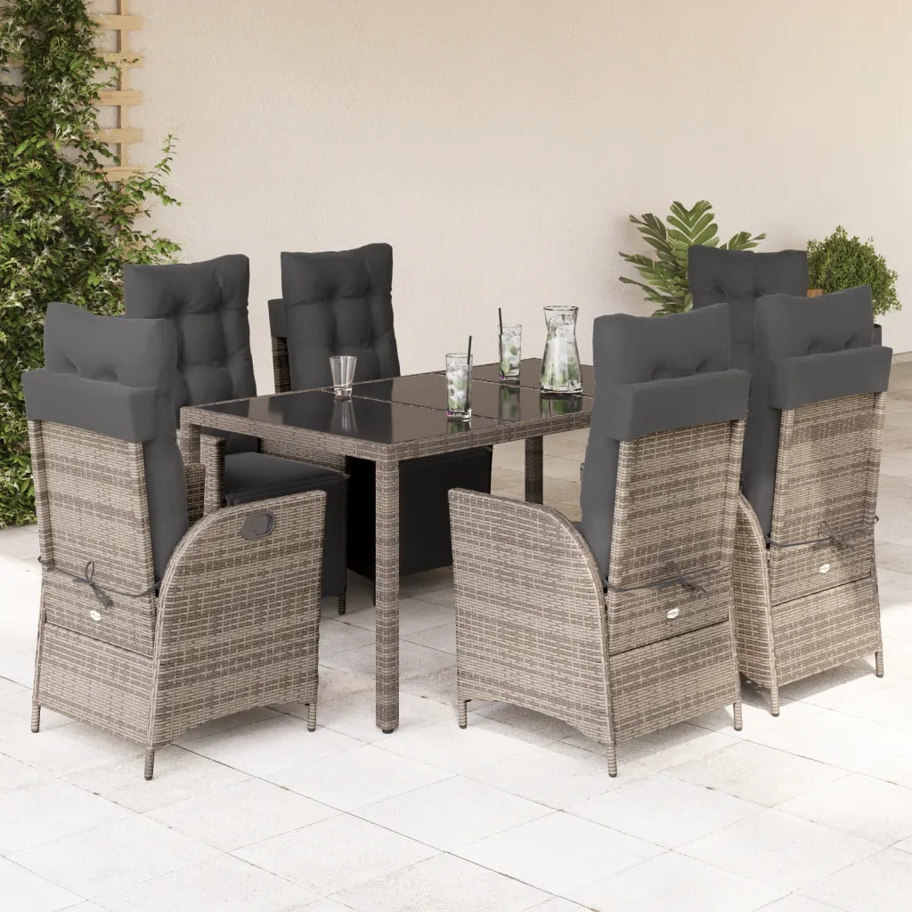 Set da Pranzo da Giardino 7 pz con Cuscini in Polyrattan Grigio 3213329