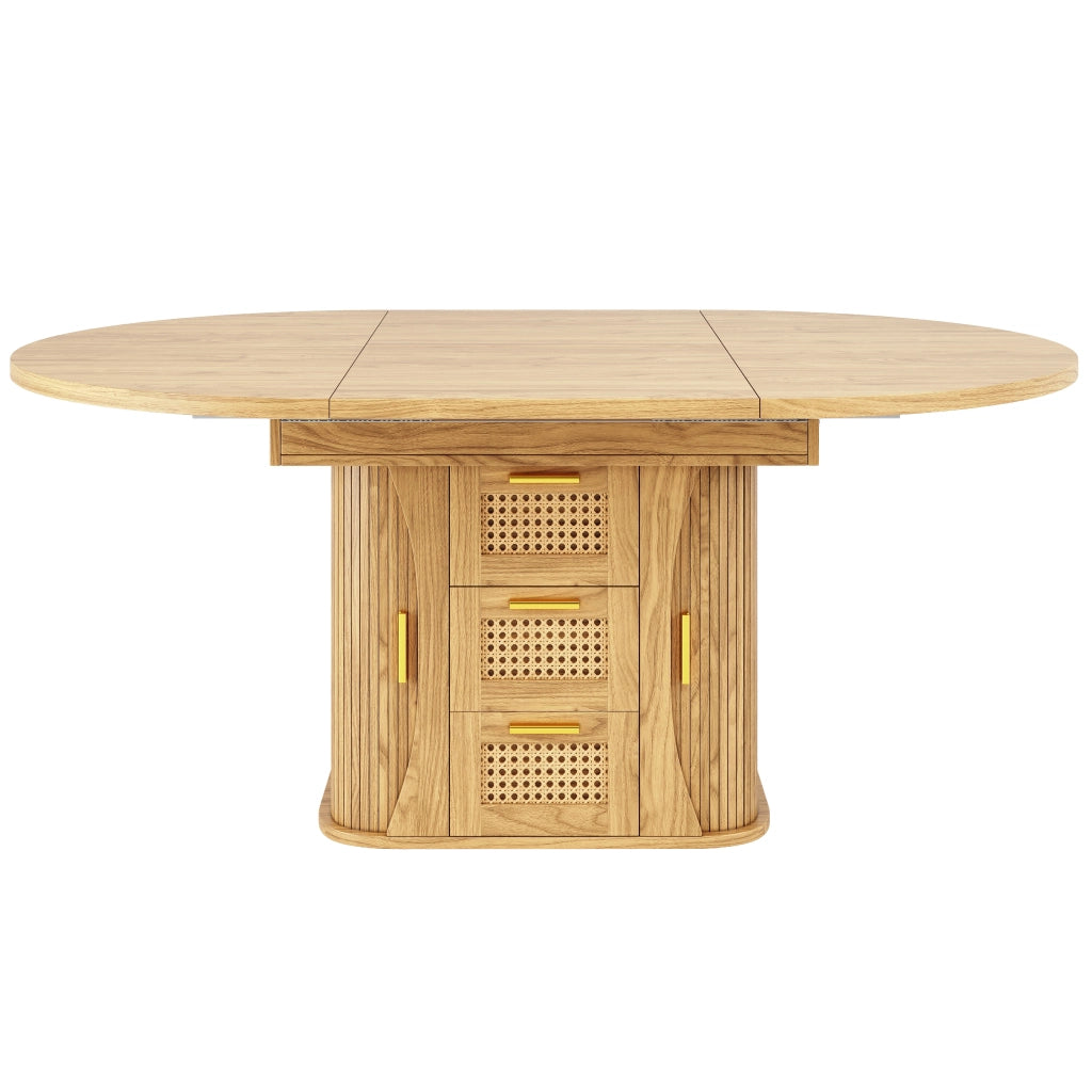 Tavolo da pranzo allungabile con contenitore; 1 cassetto e stile legno; in mdf; naturale