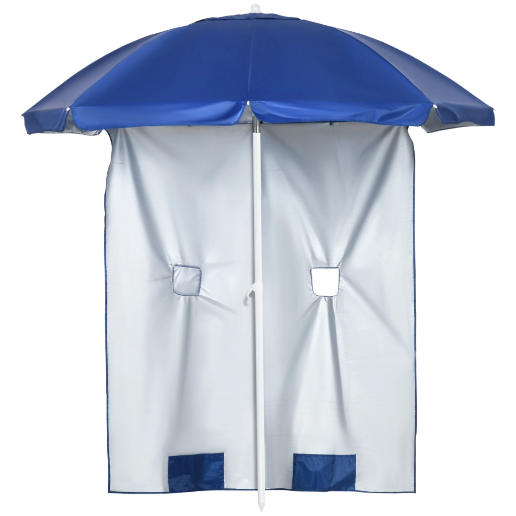 Ombrellone da Spiaggia Inclinabile con Tendine Laterali, in Poliestere e Acciaio, ?191x211 cm, Blu e Bianco