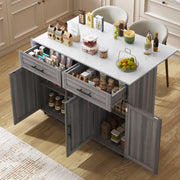 Carrello da cucina con piano ribaltabile; 2 cassetti; 5 ruote; MDF; bianco/grigio