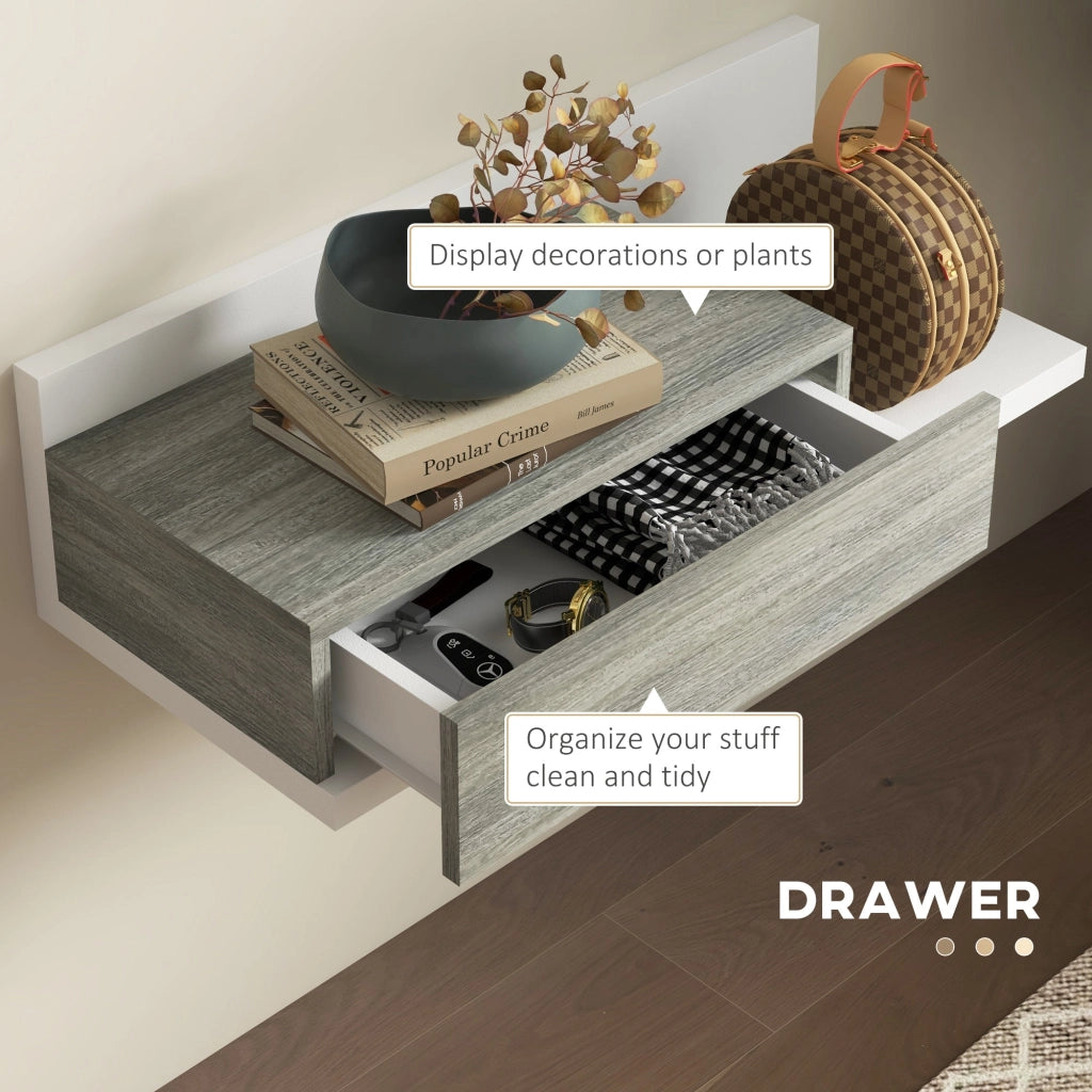 Mobile da Ingresso 2 in 1 con Specchio e Cassetto in MDF Grigio e Bianco