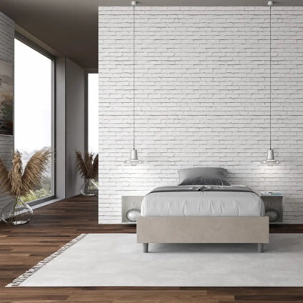 Letto una piazza e mezza senza rete imbottito 120x190 microfibra sabbia Azelia