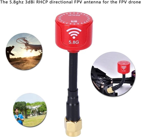 Antenna 3dBi LHCP 5.8 Ghz 5325-5945 MHz Diretta Alta Gittata Antenna per Drone FPV Racing con Accessorio RP-SMA con Foro Interno Rosso.